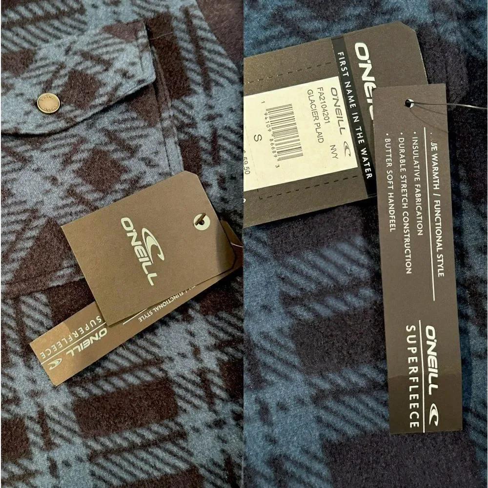 🆕️ O'NEILL Glacier Plaid Superfleece Flannel Button Down Size S